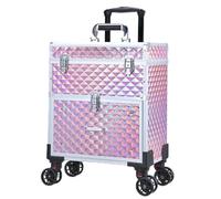 Valise Maquillage avec roulettes Malette Maquillage Professionnelle avec Casiers Valise Coiffure Malette Onglerie pour Maquilleurs, Coiffeurs et Techniciens en Ongles, avec Sac Détachable, Rose