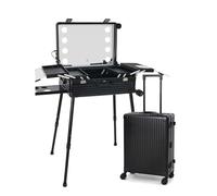 Valise Maquillage, Grande Multifonctionnelle Rolling Maquillage Valise, Valise de Maquillage Trolley en Aluminium, Éclairé Valise de Maquillage Trolley pour Maquilleurs avec 4 Roues(Noir)