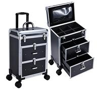 Valise Maquillage Professional Malette Maquillage Malette Onglerie Valise Coiffure de Voyage Trolley Esthetique pour Maquillage/Ongles/Cheveux, Noir