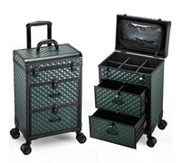 Valise Maquillage Professional Malette Maquillage Malette Onglerie Valise Coiffure de Voyage Trolley Esthetique pour Maquillage/Ongles/Cheveux, Vert foncé