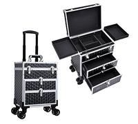 Valise Maquillage Professionnelle Malette Maquillage avec 2 tiroirs Malette Onglerie Voyage Valise Coiffure Trolley Maquillage à roulettes, Cube d'eau Noir