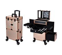 Valise Maquillage Professionnelle Malette Maquillage Multifonctionnelle Grande Valise Onglerie Grande Malette de Coiffure Trolley de Esthetique Roulette, Or Rose