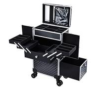 Valise Maquillage Professionnelle Malette Maquillage Multifonctionnelle Grande Valise Onglerie Grande Malette de Coiffure Trolley de Esthetique Roulette, Noir