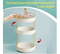 Valise Maquillage Rotatif, 3 Niveaux, Idée Cadeau, Blanc