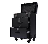 Valise Maquillage,Valise Trolley avec 2 Tiroirs Pivotante 360° Roue Poignée Rétractable Poignée Rétractable 36x23x53cm Charge 50kg pour Maquilleurs Coiffeurs Prothésistes Ongulaires etc