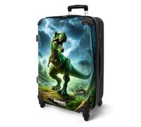 Valise Moyenne - NoBoringSuitcases - Bagage Soute 67x43x25cm - Rigide - 4 roulettes 360° et Serrure Code - 72L - T-Rex vert bleu