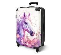 Valise Moyenne - NoBoringSuitcases - Bagage Soute 67x43x25cm - Rigide - 4 roulettes 360° et Serrure Code - 72L - Cheval rose blanc