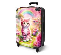Valise Moyenne - NoBoringSuitcases - Bagage Soute 67x43x25cm - Rigide - 4 roulettes 360° et Serrure Code - 72L - Chaton Arc-en-ciel