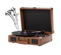 Valise Portable for Tourne-Disque avec Haut-parleurs intégrés, Rotation à 3 Vitesses for vinyles(Dark Bown)