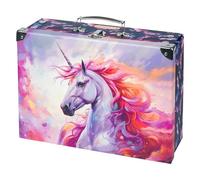 Valise pour enfants pour jouets et fournitures scolaires, valise en carton, valise à jouets, valise de jeu, valise pliable pour enfant, valise pliante avec poignée en métal (licorne royale)