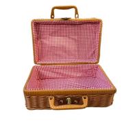 Valise rétro en rotin, Panier de Voyage en Osier Fait à la Main, Rangement de Nourriture for Camping, Bagages, conteneur de collations en Paille tissée, Valise de Pique-Nique(L-33x26x16cm)