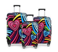 Valise Set 3 Coques Rigides Polycarbonate Cœur Multicolore Léger 4 Roues