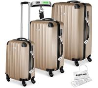 Valise - TECTAKE - Set de 3 valises TALIA plastique ABS poignée télescopique serrure et pèse-valise 3 tailles - Champagne