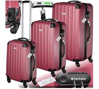 Valise - TECTAKE - Set de 3 valises TALIA plastique ABS, poignée télescopique, serrure et pèse-valise, 3 tailles - Rouge bordeaux