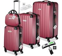 Valise - TECTAKE - Set de 4 valises CLÉO plastique ABS, poignée télescopique, serrure, pèse-valise, 4 tailles - Rouge bordeaux