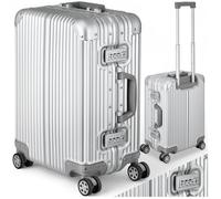 Valise - TECTAKE - Valise cabine AIRWAY aluminium, serrures TSA, roulettes doubles, poignée télescopique, 38 x 24,5 x 53 cm - Argent