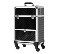 HOMCOM Valise trolley maquillage mallette cosmétique vanity poignée télescopique réglable 34L x 25l x 62H cm alu. Noir