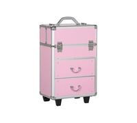 HOMCOM Valise Trolley Maquillage Mallette cosmétique Vanity poignée télescopique réglable 36L x 23l x 58H cm alu ABS Rose