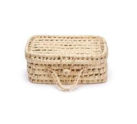 Valise vintage pour enfant, fibres naturelles, fabriquée à la main, design rectangulaire avec poignée (petite)