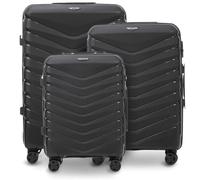 Wings Valise rigide | Valise de voyage et trolleys | Valise à roulettes ultra légère avec roulettes | Valise trolley bagage à main | Valise rigide avec serrure | pour avion, Noir , SET 3, Valise