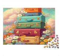 Valises Colorées Puzzle 1000 Pièces Papier pour Adultes Champ de Fleurs Puzzle en Famille Décoration Maison Détente Cadeau 52x38cm/1000pcs