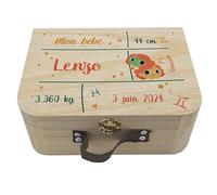 Valisette en Bois Personnalisée pour Bébé, Boîte à Souvenirs de Naissance, Idée cadeau de naissance original - Motifs Signes du Zodiaque - CL0019 (Gémeaux)