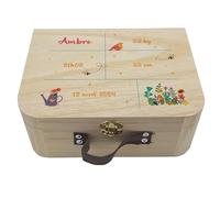 Valisette en Bois Personnalisée pour Bébé, Boîte Souvenir de Naissance avec Motif Floral, 23x17x9 cm