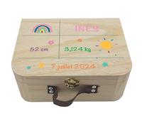 Valisette en Bois Personnalisée - Valisette Naissance personnalisable pour Bébé - Souvenir de Naissance - Boite souvenir de naissance - 23x17x9 cm (Arc en Ciel)