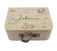 Valisette en Bois Personnalisée - Valisette Naissance personnalisable pour Bébé - Souvenir de Naissance - Boite souvenir de naissance - 23x17x9 cm (Jungle)