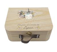Valisette naissance personnalisée licorne - Boîte souvenirs bébé en bois - Cadeau naissance personnalisé - Coffret mémoire avec prénom (Licorne Coeur)