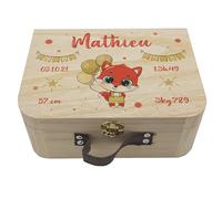 Valisette naissance personnalisée renard ballons - Boîte souvenirs bébé en bois - Cadeau naissance personnalisé fille garçon - Coffret mémoire avec prénom