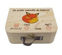 Valisette naissance personnalisée renard dormeur - Boîte souvenirs bébé en bois - Cadeau naissance personnalisé fille garçon - Coffret mémoire avec prénom