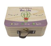 Valisette naissance personnalisée renard montgolfière - Boîte souvenirs bébé en bois - Cadeau naissance personnalisé fille garçon - Coffret mémoire avec prénom