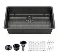 VALISY Évier de cuisine encastrable noir de 81,3 x 45,7 cm, en acier inoxydable noir, cuve profonde, calibre 16, grand évier de cuisine commercial avec grille inférieure et égouttoir