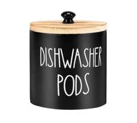 Valixirant Boîte de rangement ronde en bois pour lave-vaisselle avec couvercle hermétique, conteneur à dosettes pour lessive de cuisine ou utilitaire, 16 x 13 x 13 cm, noir (1)