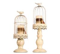 Valixirant Bougeoir en forme de cage de fête pour la maison ou le centre de table vintage en fer Art Bougeoir lumière romantique effet ombre oiseau décoration table rétro mariage ayant un salon blanc