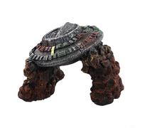 Valixirant Décoration en résine pour aquarium - Épave OVNI - Vaisseau spatial - 14,5 x 12,5 x 12,5 cm - Rouge et gris - Imperméable et résistant - Pêche fantaisie (vaisseau spatial)