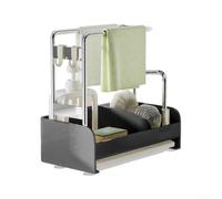 Valixirant Étagère de rangement pour évier de cuisine en acier inoxydable, design à montage latéral, construction ABS, porte-éponge et brosse, plateau de vidange amovible, blanc noir (noir)