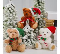 Valixirant Lot de 3 décorations de Noël en forme d'ours en peluche avec bonnets de Père Noël, 15 x 15 x 3 cm, pour arbre, cheminée, cadeaux, enfants, famille