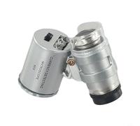 Valixirant Microscope de poche à LED 60X pour inspection, test et vérification des pierres précieuses - Loupe portable avec lumières LED bleues et lumineuses, argent, 39 x 35 x 20 mm, 28 g