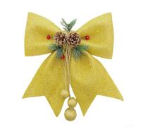 Valixirant Nœud de Noël avec structure flocon de neige à paillettes pommes de pin baies rouges 25,4 x 30,5 cm nœud en mousse argentée pour décoration de fête (doré)