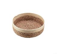 Valixirant Panier de rangement rond en paille naturelle tissée pour collations, cosmétiques, décoration d'intérieur, doublure en coton, beige, taille S, 26 cm (taille L)