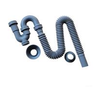 Valixirant Tube d'extension télescopique pour évier de cuisine et salle de bain en PVC flexible en forme de S 0,8 m à 1,1 m de longueur variable Gris Compatible avec 1-un quart de 1 à 1 sur 2 tuyaux