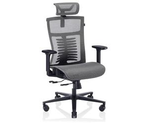 VALK Noma Office - Chaise Gaming en Maille Respirante, Chaise de Bureau Ergonomique, Accoudoirs 3D, Base Aluminium, Mécanisme Synchronisé, Siège Inclinable et Coulissant, Appui-tête (Gris/Noir)