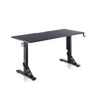 VALK Skuld - Bureau Gaming 136x60 cm, Hauteur Réglable 71-81cm, Supporte jusqu'à 100 Kg, Porte Gobelet, Repose Casque, Garantie 3 Ans, Table Gamer pour Ordinateur PC, Bureau Informatique (Noir)