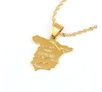 VALKEM Accessoires pour hommes et femmes Espagne Carte Pendentif Collier pour Femmes 24K Or Couleur Pays Carte Espagnole Bijoux Mariage Anniversaire, Saint-Valentin, Noël, cadeaux d’anniversaire