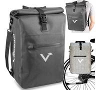 Valkental Sacoche de vélo 3 en 1 [jusqu'à 25 l] - L'original - Convient comme sac de porte-bagages, sac à dos et sac à bandoulière - 100% étanche et réfléchissant - Fixation sûre [verrouillable]