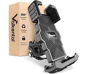 Valkental - Support de Téléphone Portable pour Vélo avec Système à Clic & Coussinet en Silicone | Compatible avec Tous Les Guidons & Tous Les Smartphones | Rotation à 360° | iPhone, Samsung, Huawei