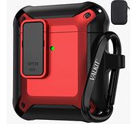Valkit Military Armor Series Coque intégrale pour Airpods avec Porte-clés, Coque de Protection Antichoc pour AirPods 2 et 1, Noir/Rouge