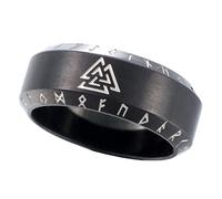Valknut Bague rune pour homme, bague de serment noire, bague viking païenne, bijoux en acier inoxydable, bague rune nordique, Aucune pierre précieuse